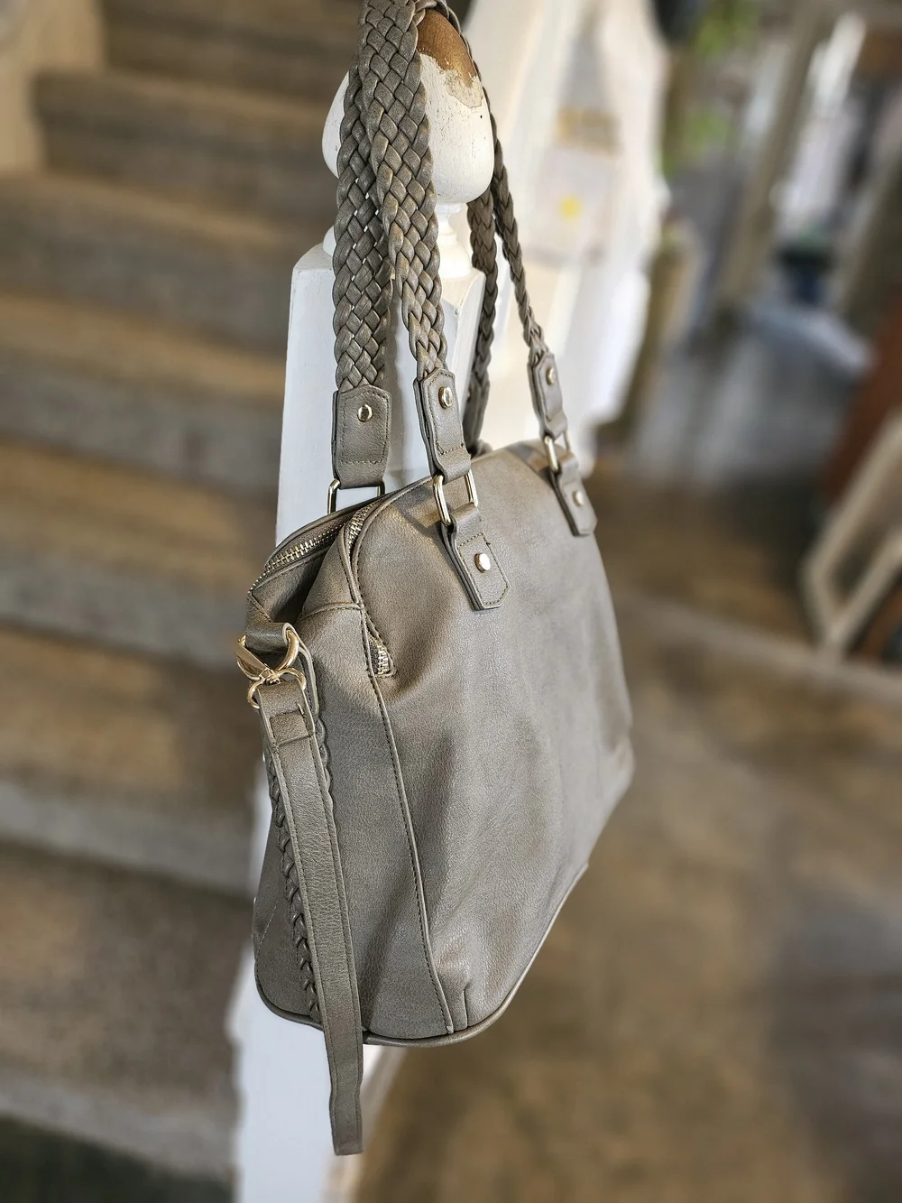 Antik Kraft Roxanne Moss Green 3 Zip Pocket Satchel W Shoulder Strap